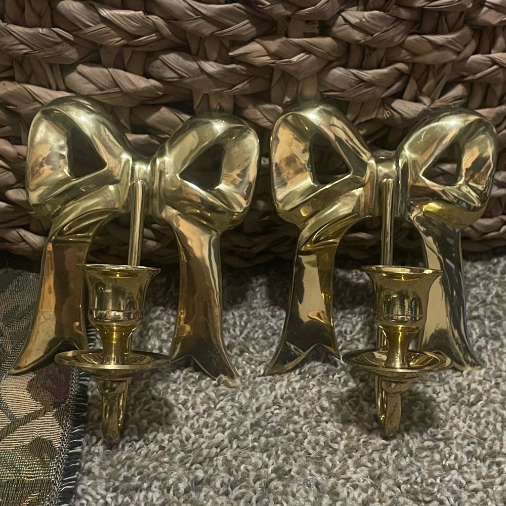 brass bow candle holders